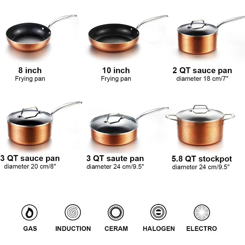 Diamond Nonstick Ceramic Induction Cookware Set Scratch-Resistant Pot