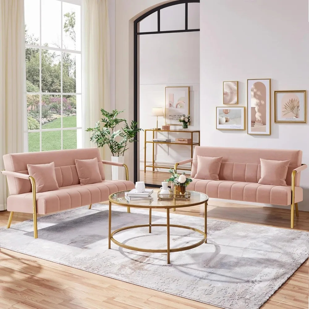 sofa w/Gold-Tone Metal Arms and Legs for Livings Rooms, Home Office, Living Room Sofa