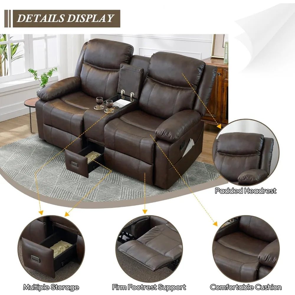 Reclining Loveseat with Console, Double Reclining Loveseat, 2 Seater Manual Reclining Couch for Living Room, Office,Home Theater