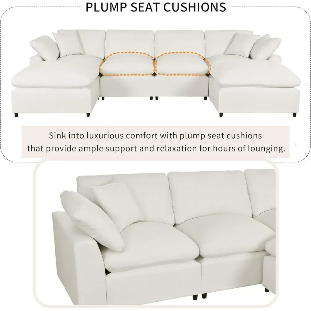 U Shaped Couch with Movable Ottoman, Large 6 Seater Corner Sofa for Living Room