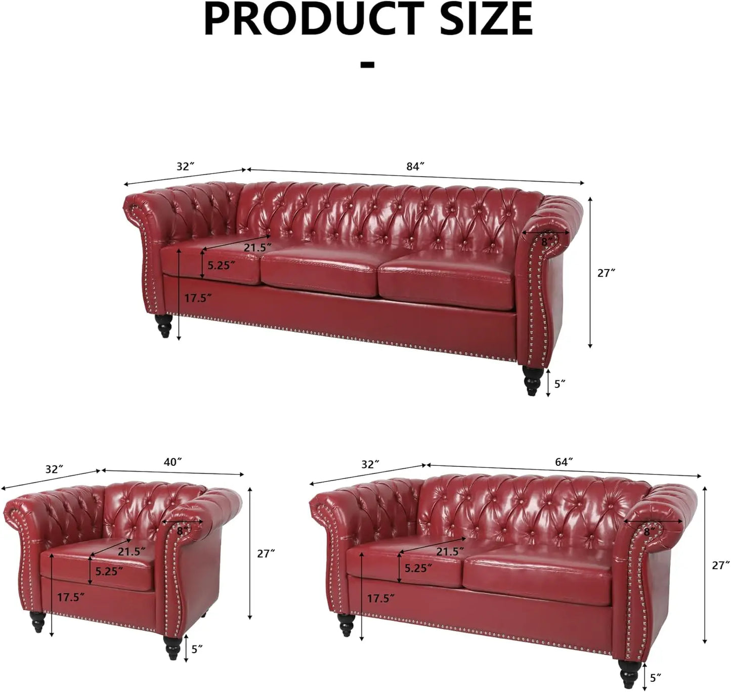 Accent Sofa, Chesterfield Loveseat Modern Couch Upholstered Sofa with Tufted Back for Living Room Furniture