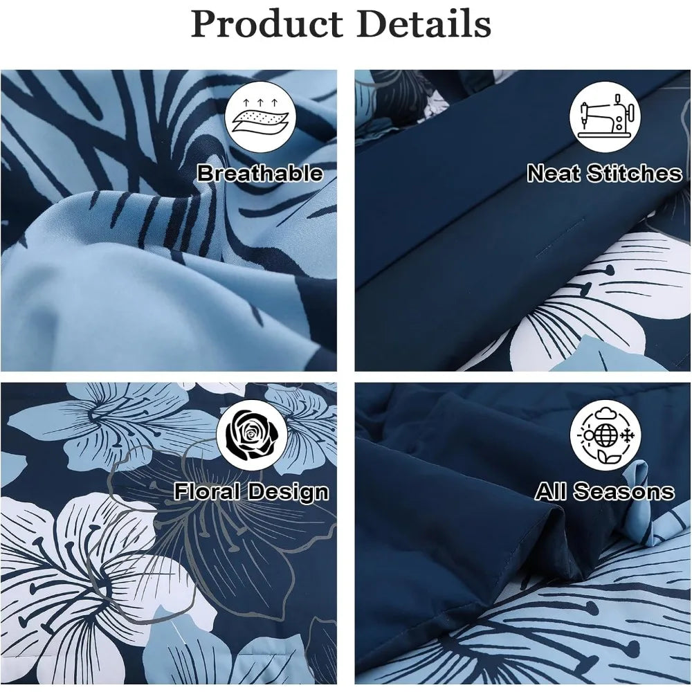 Navy Blue 7 Pieces Bed in A Bag, Soft Microfiber Complete Bedding Sets for All Seasons, Comforter Set Queen Size