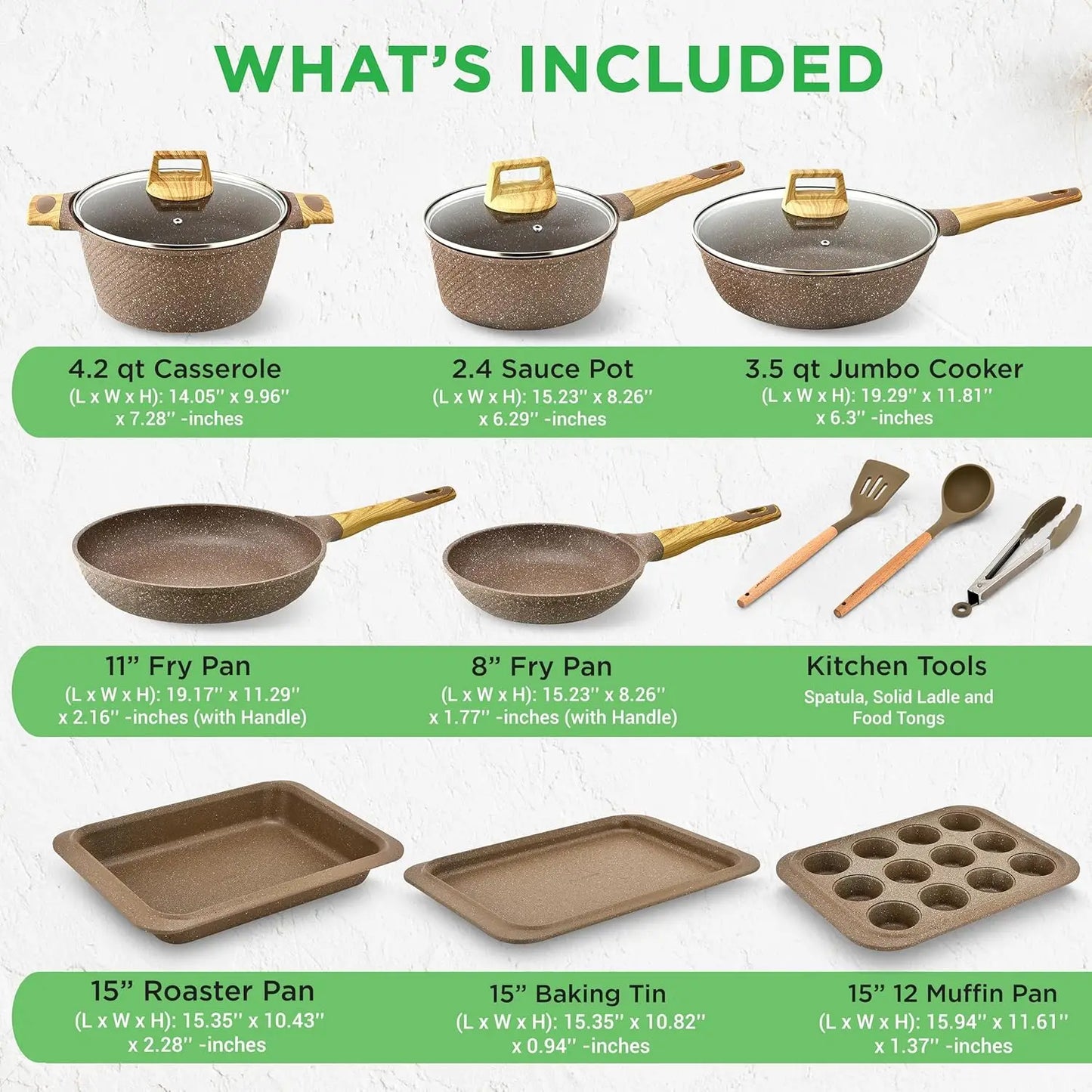 Bakeware Set - Professional Home Kitchen Collection with Multi-Sized Pots