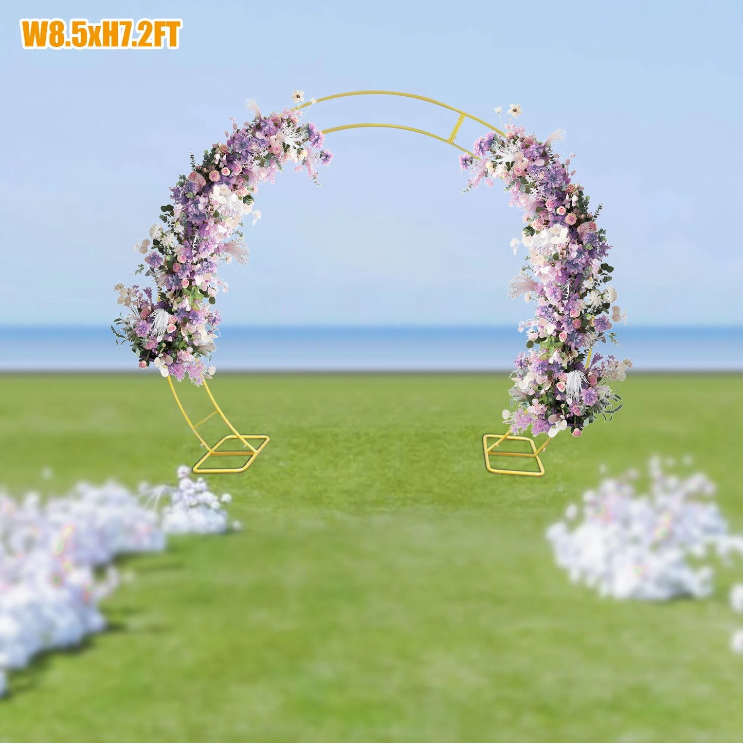 Double Arch Circle Curved Iron Decorative Props,Gold Wedding Flower Rack for Wedding Party