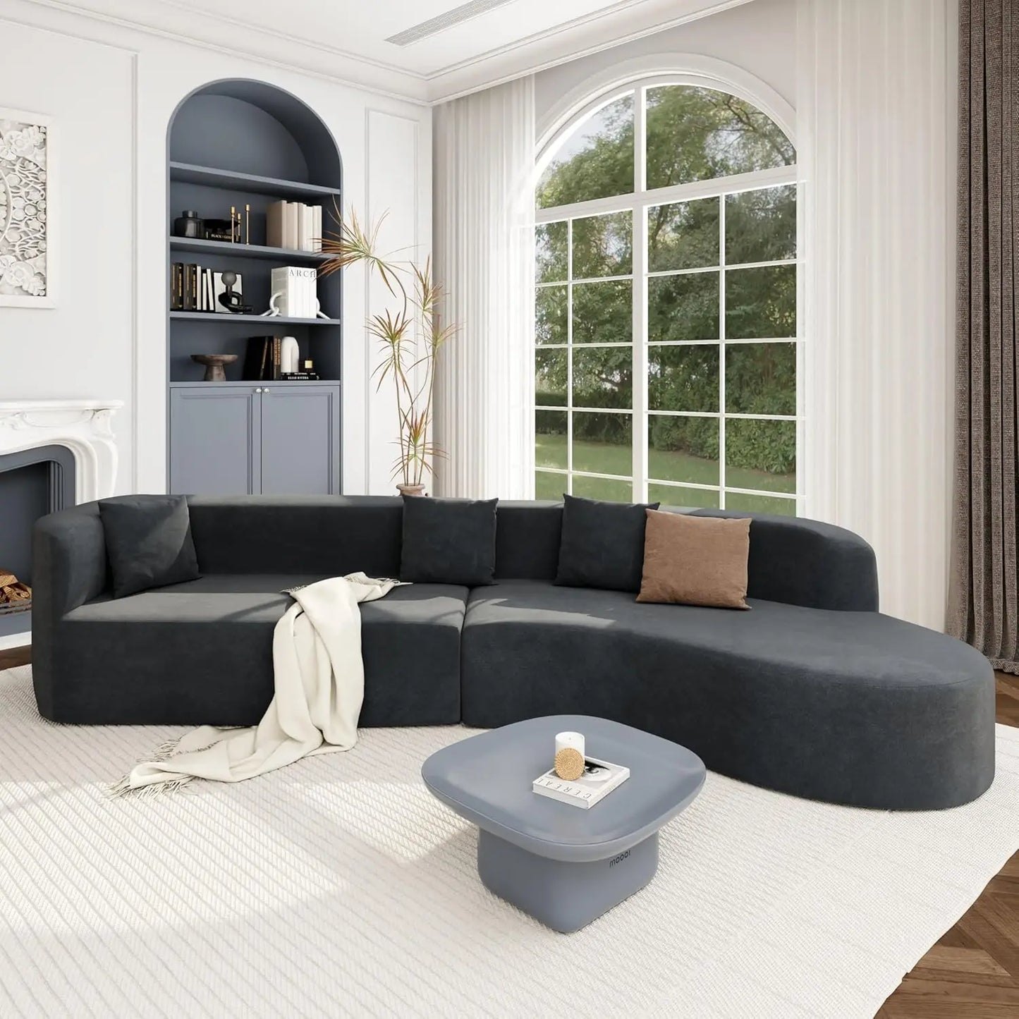 Sofa, Modern Half Moon Sectional Sofa, Comfy Fabric Upholstered Minimalist with 3 Pillows Suitable for living room