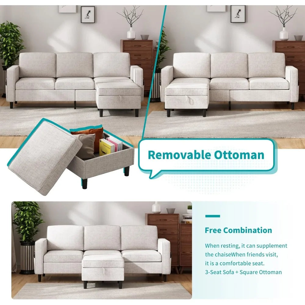 Sofa Storage Ottoman and Loveseat Furniture Sets, L Shaped Sectional Couches