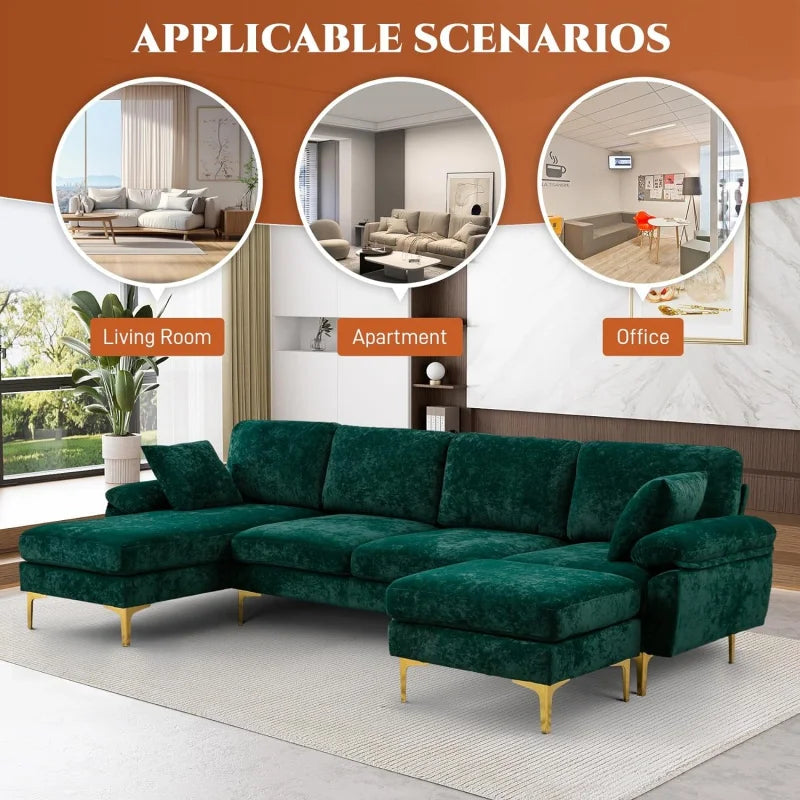 Sectional Sofa couch,4 Seat set for Living Room, Convertible L-Shaped Velvet with Chaise Lounge