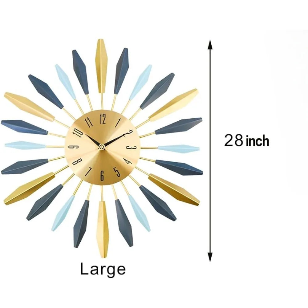 Large wall clock metal decoration, medieval silent no ticking clock, living room,