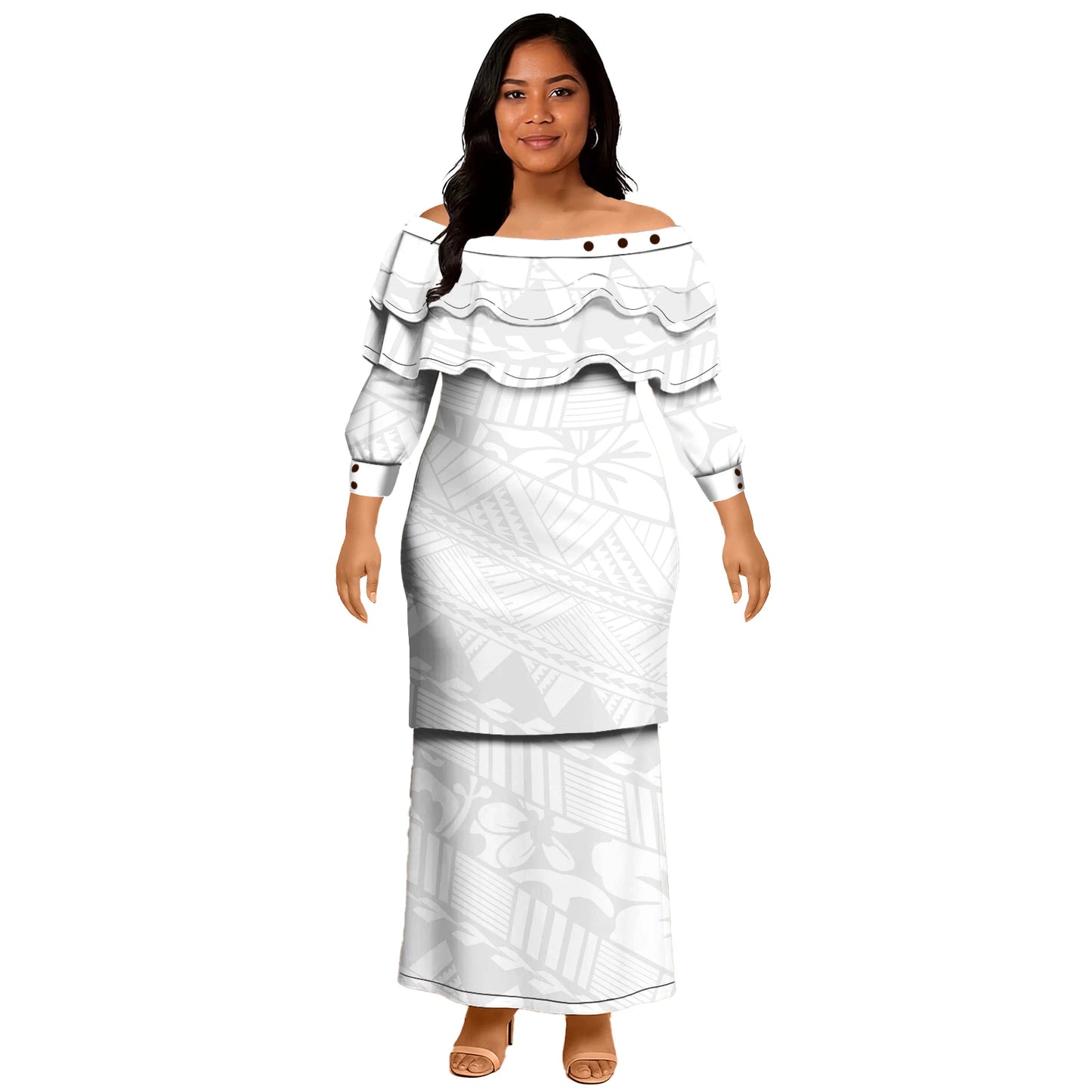 Evening Party Sexy Elegant Two-Piece Dress Puletasi Polynesian Samoan Tribal Long Sleeve Church Two-piece Set