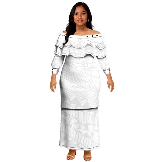 Evening Party Sexy Elegant Two-Piece Dress Puletasi Polynesian Samoan Tribal Long Sleeve Church Two-piece Set