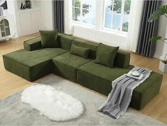 Sofa Couch-Shape Upholstered Cloud Modern Minimalist Couches, Deep Seat Corner Couch, Right Facing Chaise
