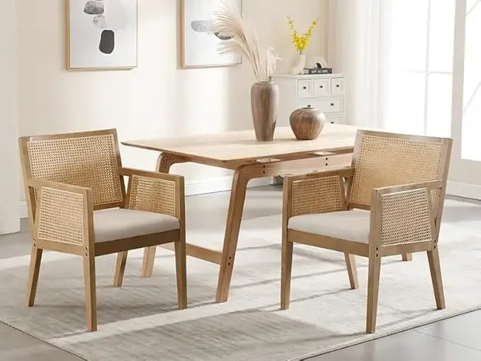 LIVINOVA Farmhouse Rattan Dining Chairs Set of 6,Mid Century Modern Kitchen & Dining Room
