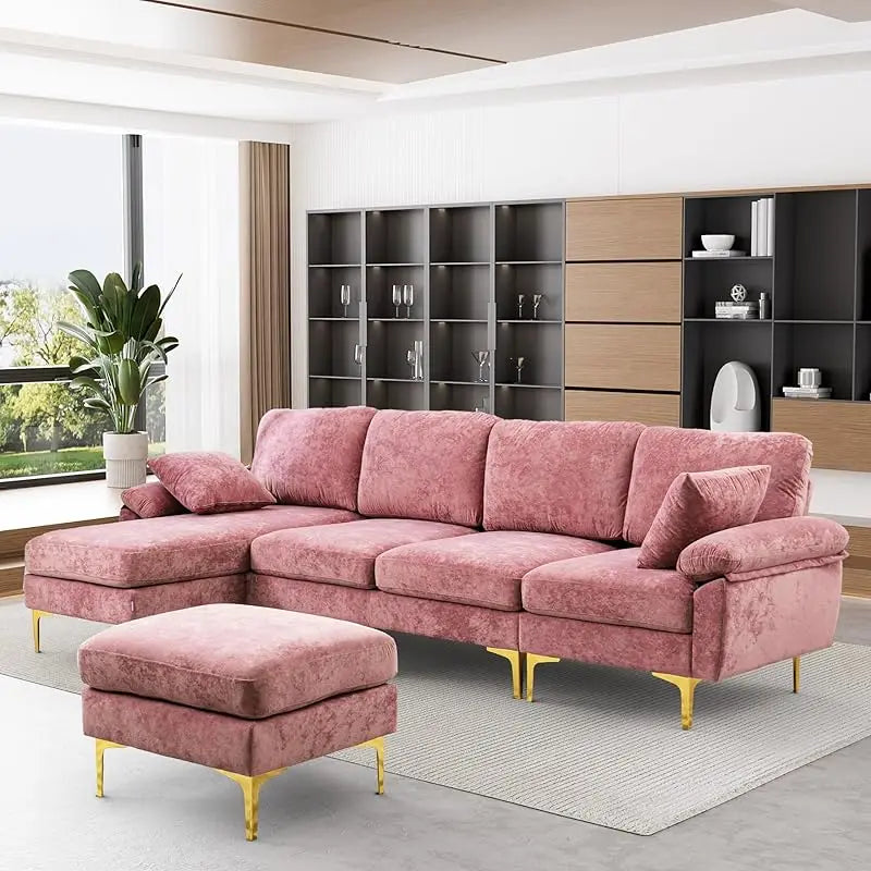 Sectional Sofa couch,4 Seat set for Living Room, Convertible L-Shaped Velvet with Chaise Lounge