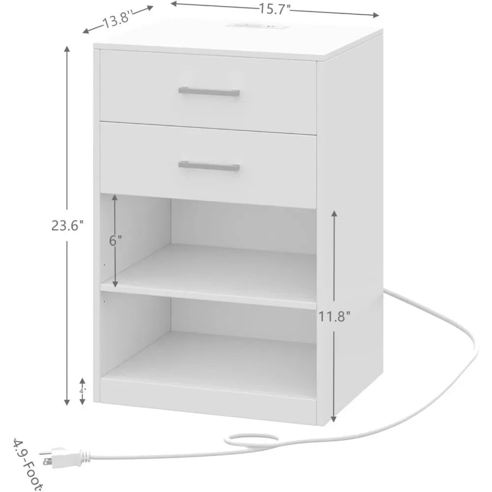 Bedside Table Bedside Table With 2 AC Outlets and 2 USB Ports Storage Locker Nightstand With Charging Station Bedroom Furniture