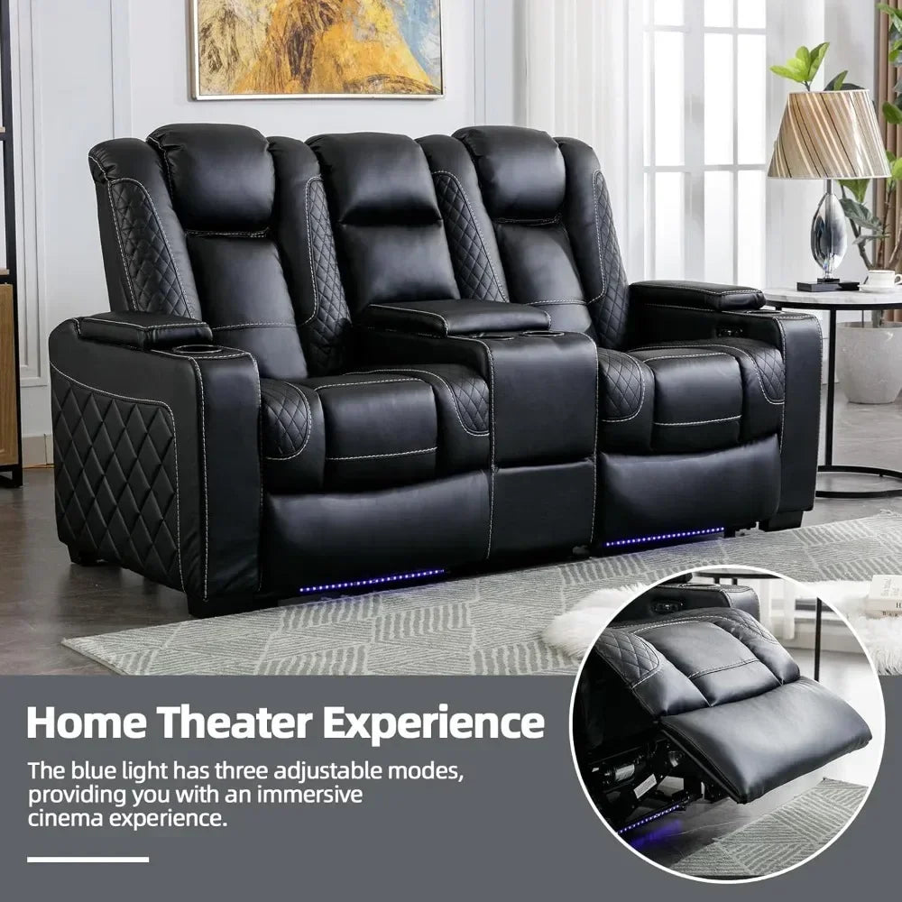 Home Reclining Sofas, Center Storage Console, Arm Storage, Cup Holders, Faux Leather Power Electric Recliner Loveseat Chair