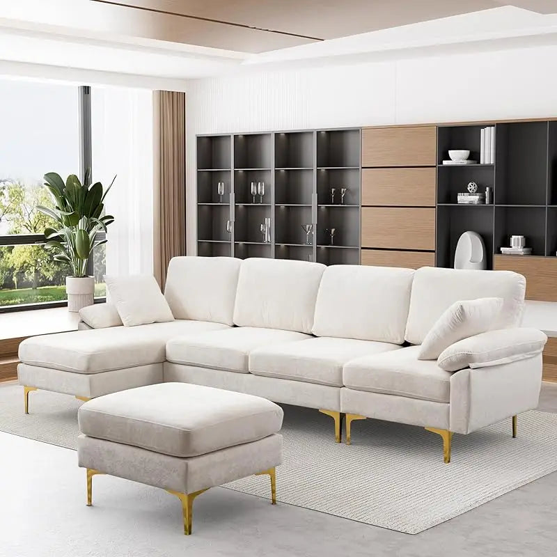 Sectional Sofa couch,4 Seat set for Living Room, Convertible L-Shaped Velvet with Chaise Lounge