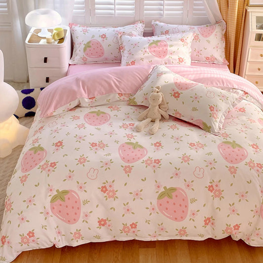 Strawberry Duvet Cover Set Strawberry Print Bedding for Home Bedroom Decor Microfiber