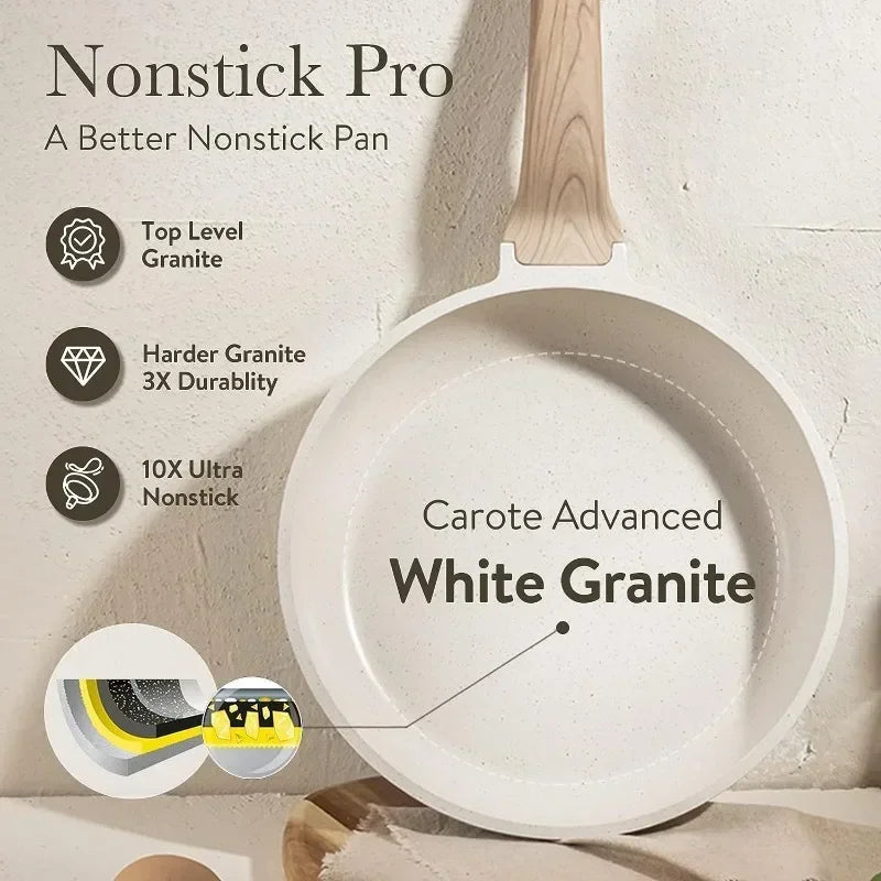 Pans Set, Nonstick Cookware Sets, White Granite Induction Cookware