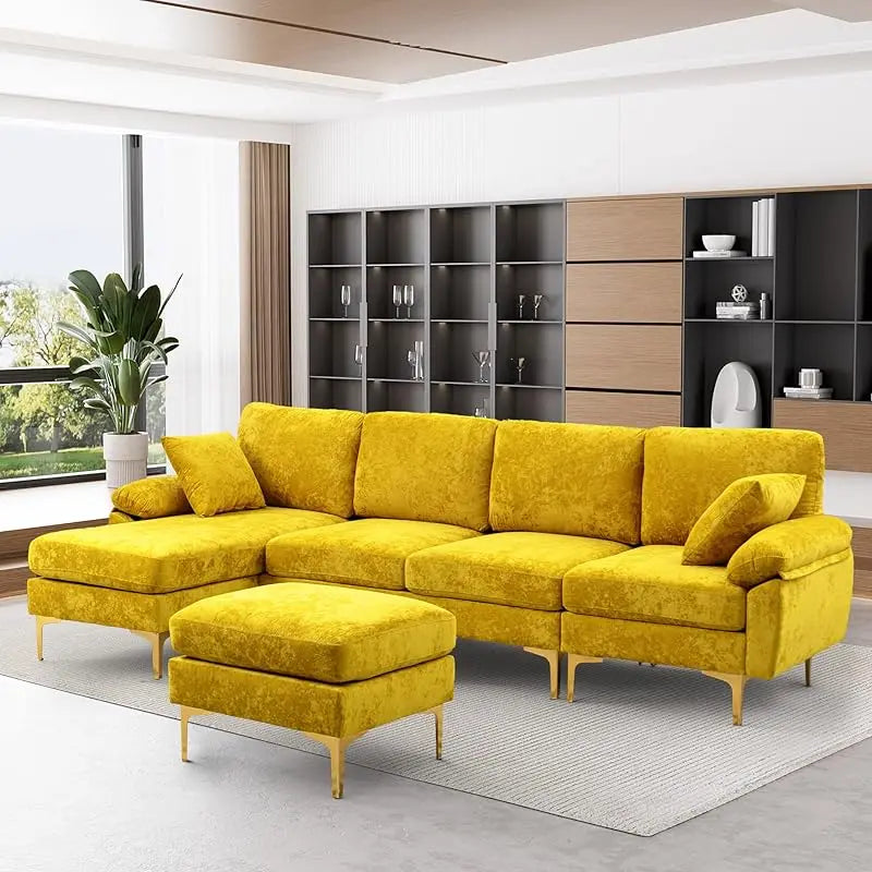 Sectional Sofa couch,4 Seat set for Living Room, Convertible L-Shaped Velvet with Chaise Lounge