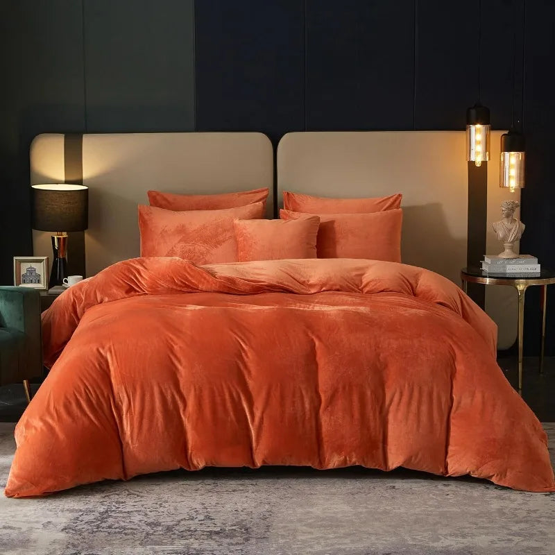 Velvet Burnt Orange Duvet Cover Queen Size, Soft Flannel Duvet Cover with Zipper Solid Breathable Silky Velour Comforter