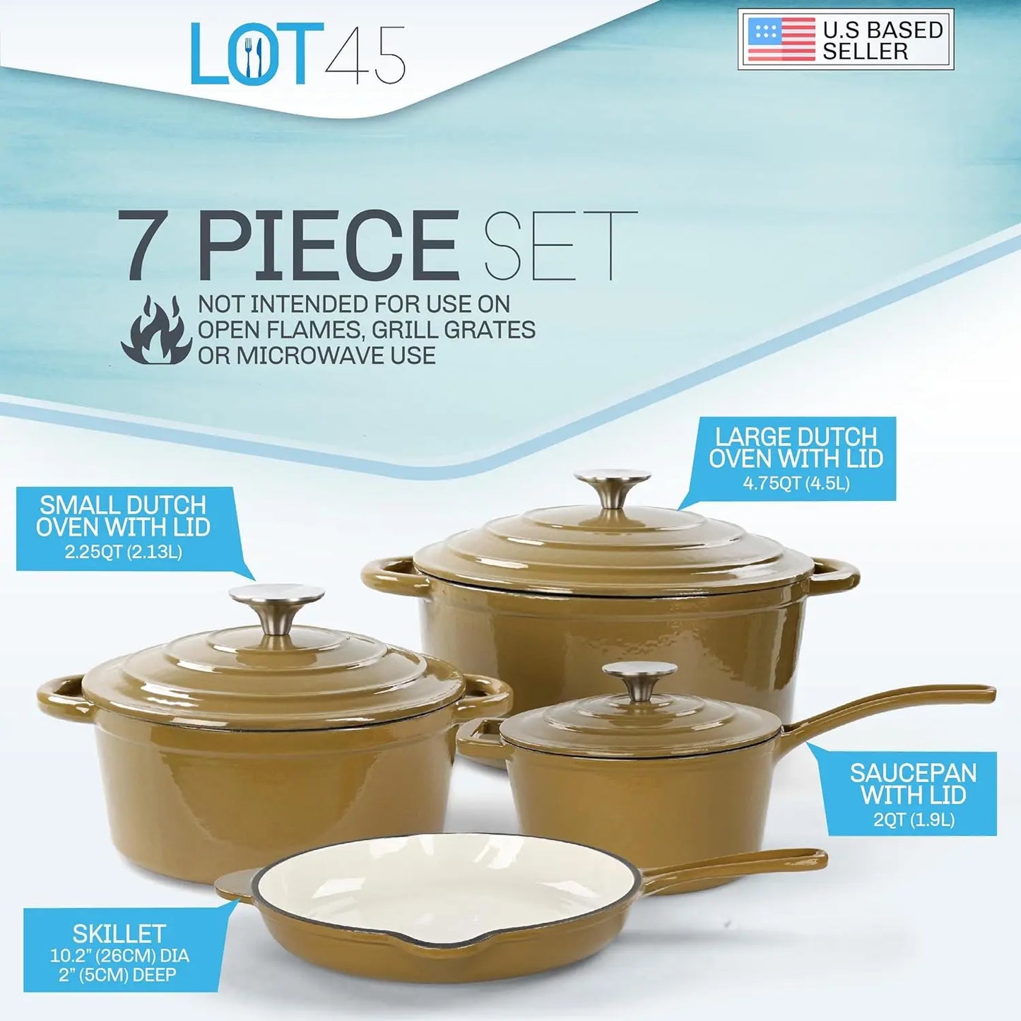 Enameled Cast Iron Cookware Set 7 Piece Non-Stick Ceramic Coated Cast Iron Skillet Saucepan and Dutch Oven Stove