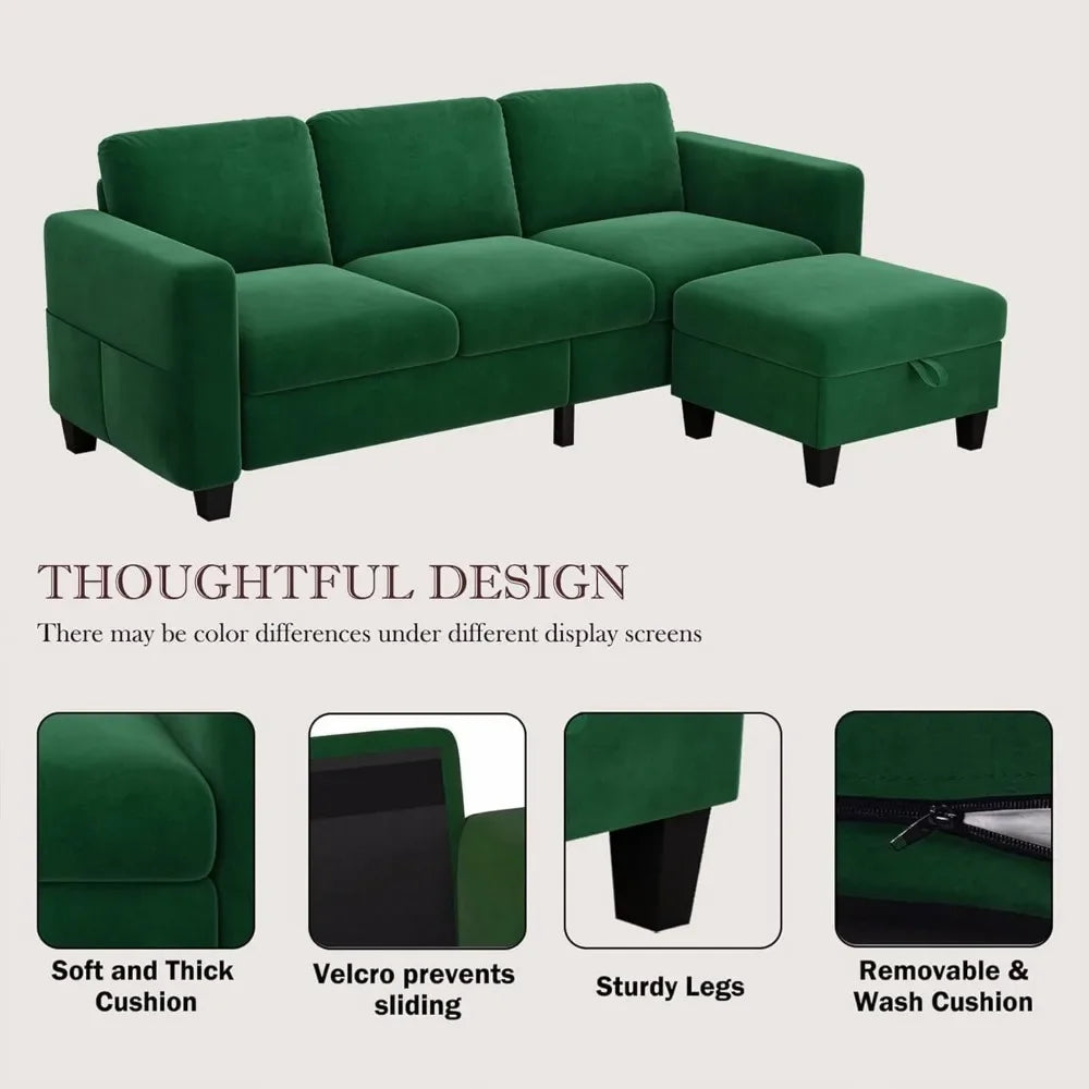Sleeper Sectional Sofa Set ,with Storage Ottoman 4-Seat Sectional Sofa Set for Living Room, Velvet U Shaped Couch
