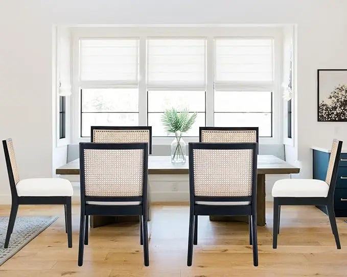 LIVINOVA Farmhouse Rattan Dining Chairs Set of 6,Mid Century Modern Kitchen & Dining Room