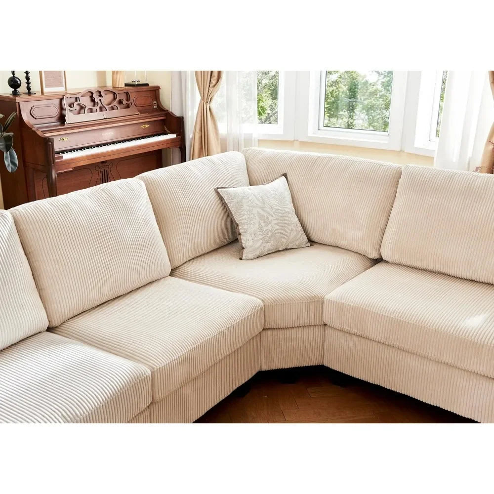 Sectional Sofa with Storage Ottoman, U Shape Sectional Couch Corduroy Modular Sectional Couches for Living Room,