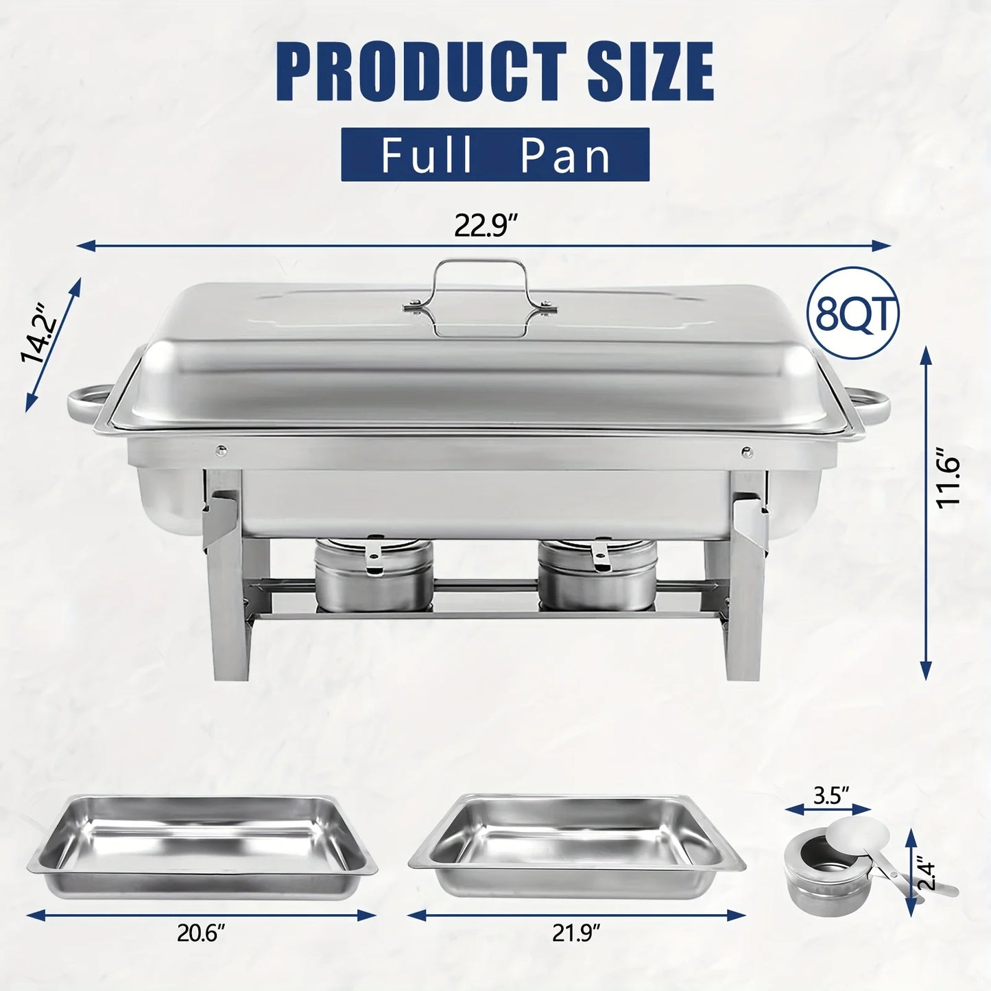 Chafing Dish Buffet Set 8QT Stainless Steel Food Warmer Chafer Complete Set With Water Pan, Chafing Fuel Holder