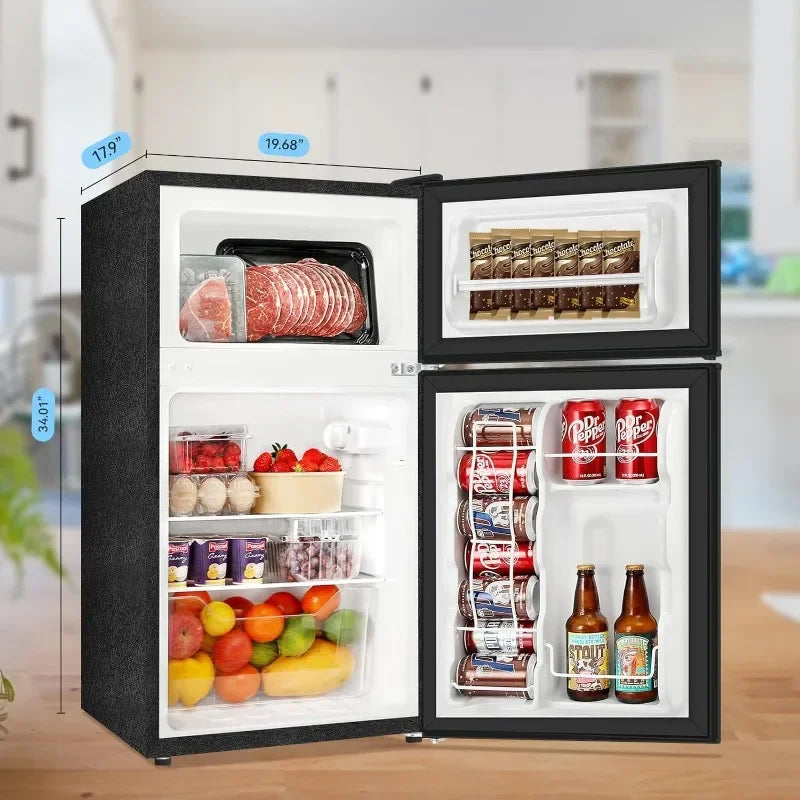 BANGSON Mini Fridge with Freezer, 2 Door Small Refrigerator with Freezer, Mini Fridge for Bedroom, 3.2 CU.FT, For Home, Office