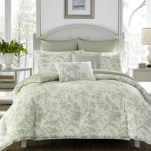 Laura Ashley Home - King Size Comforter Set, Reversible Cotton Bedding, Includes Matching Shams with Bonus Euro Shams & Throw