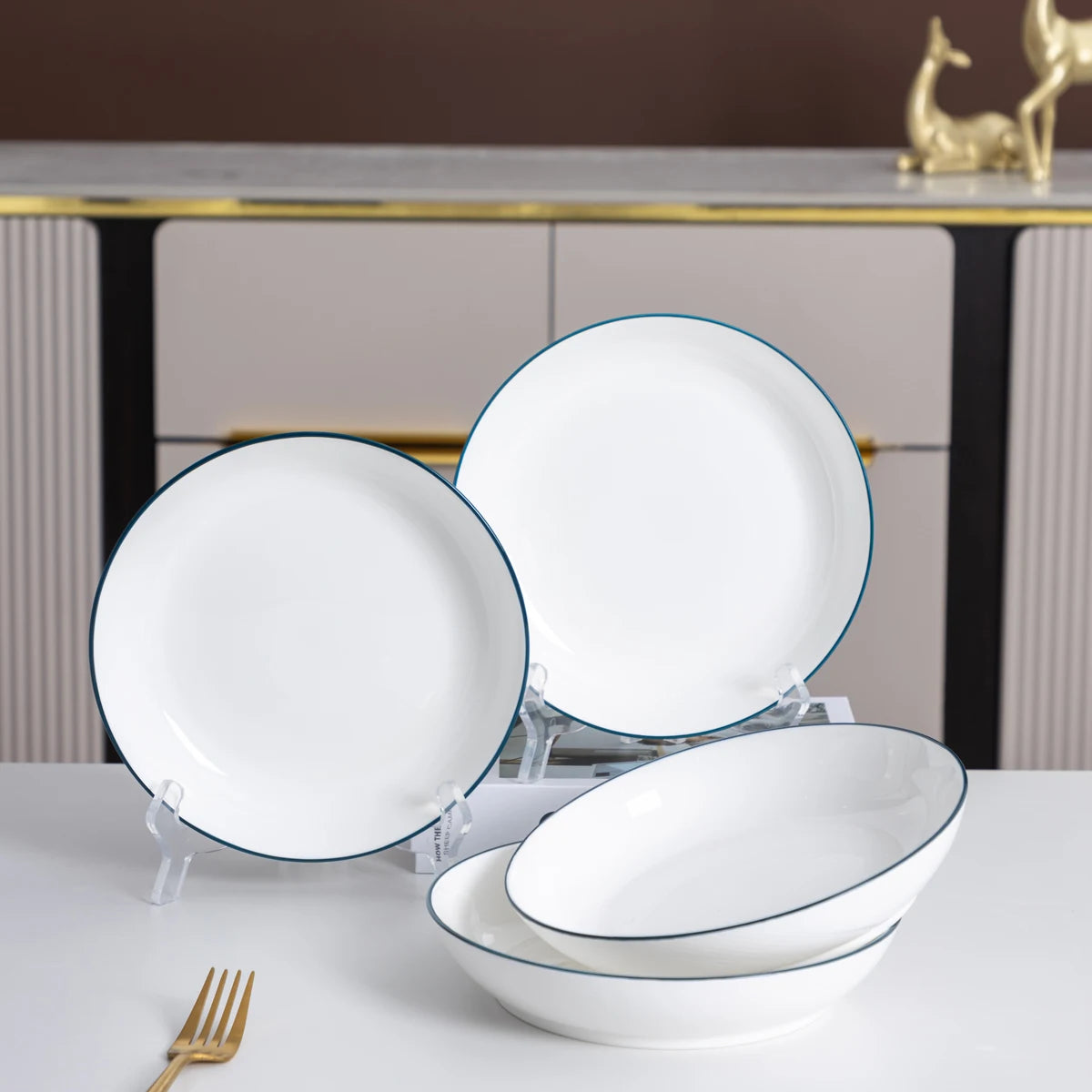 8 Pieces Porcelain Home Tableware Set Elegant Ceramic Bowl and Plate Set Premium Household Kitchen Stoneware Christmas Gift