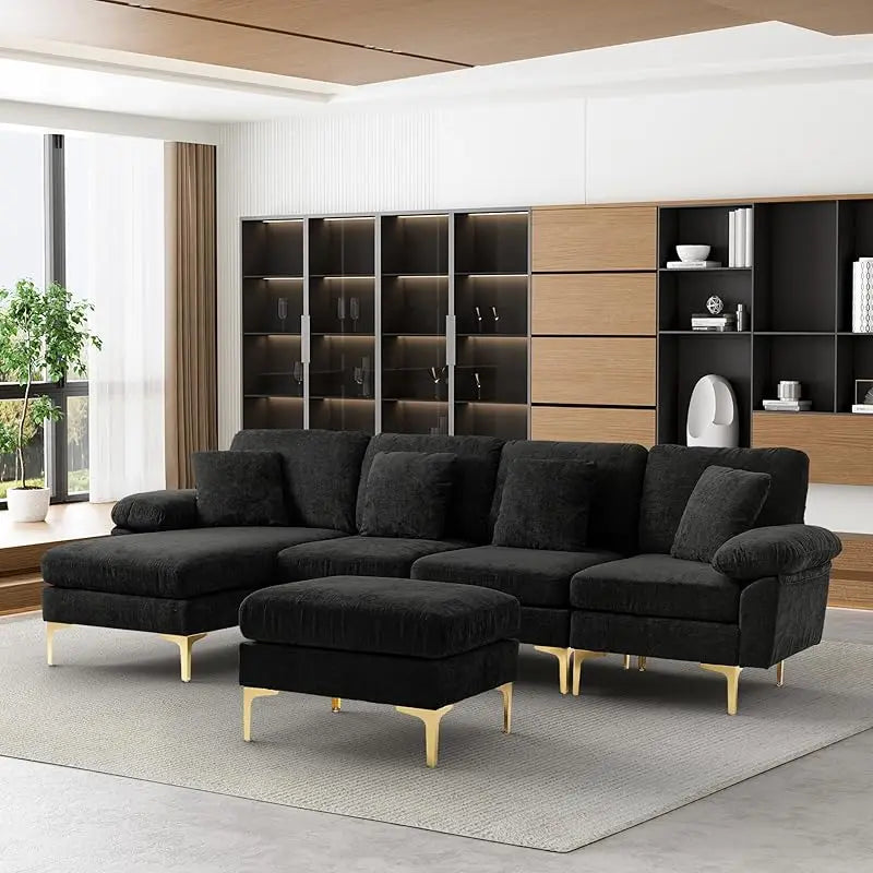 Sectional Sofa couch,4 Seat set for Living Room, Convertible L-Shaped Velvet with Chaise Lounge