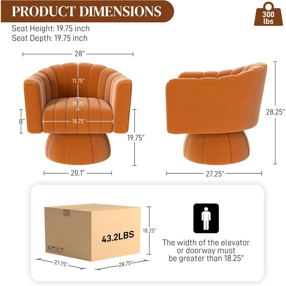 Upholstered Velvet Round Armchairs, Modern Reading Lounge Chair for Living Room