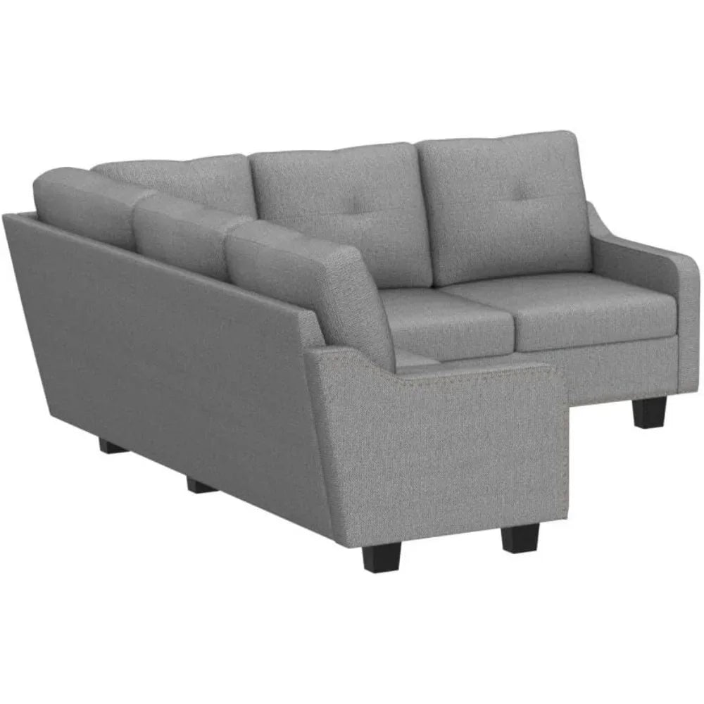 Convertible Sectional Sofa L Shaped Couch for Small Apartment Reversible Sectional Couch for Living Room,Light Grey