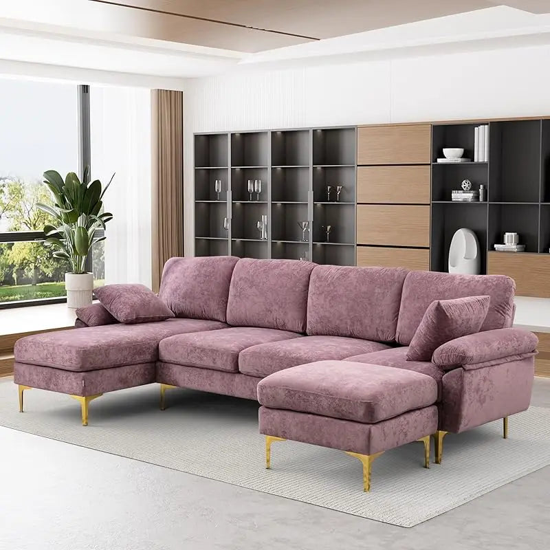 Sectional Sofa couch,4 Seat set for Living Room, Convertible L-Shaped Velvet with Chaise Lounge