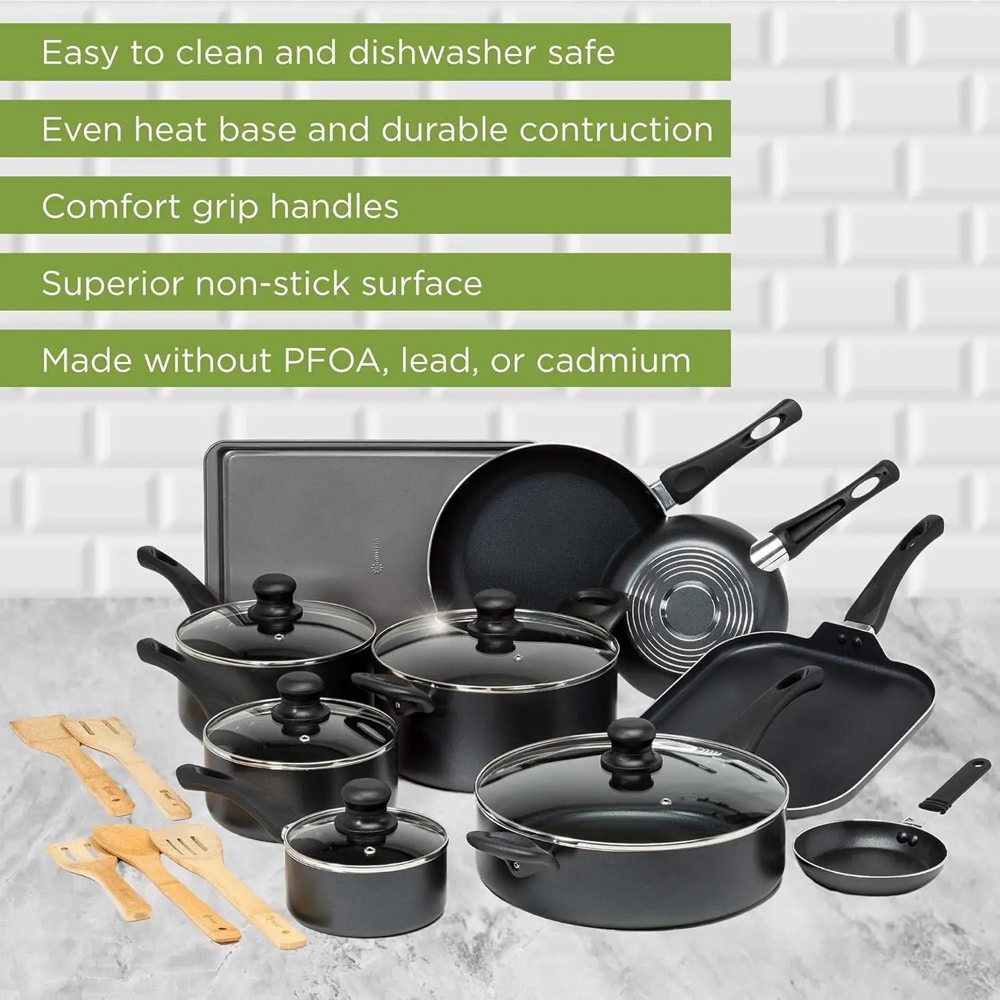 Easy Clean Nonstick Cookware Set, Dishwasher Safe Kitchen Pots and Pans Set,