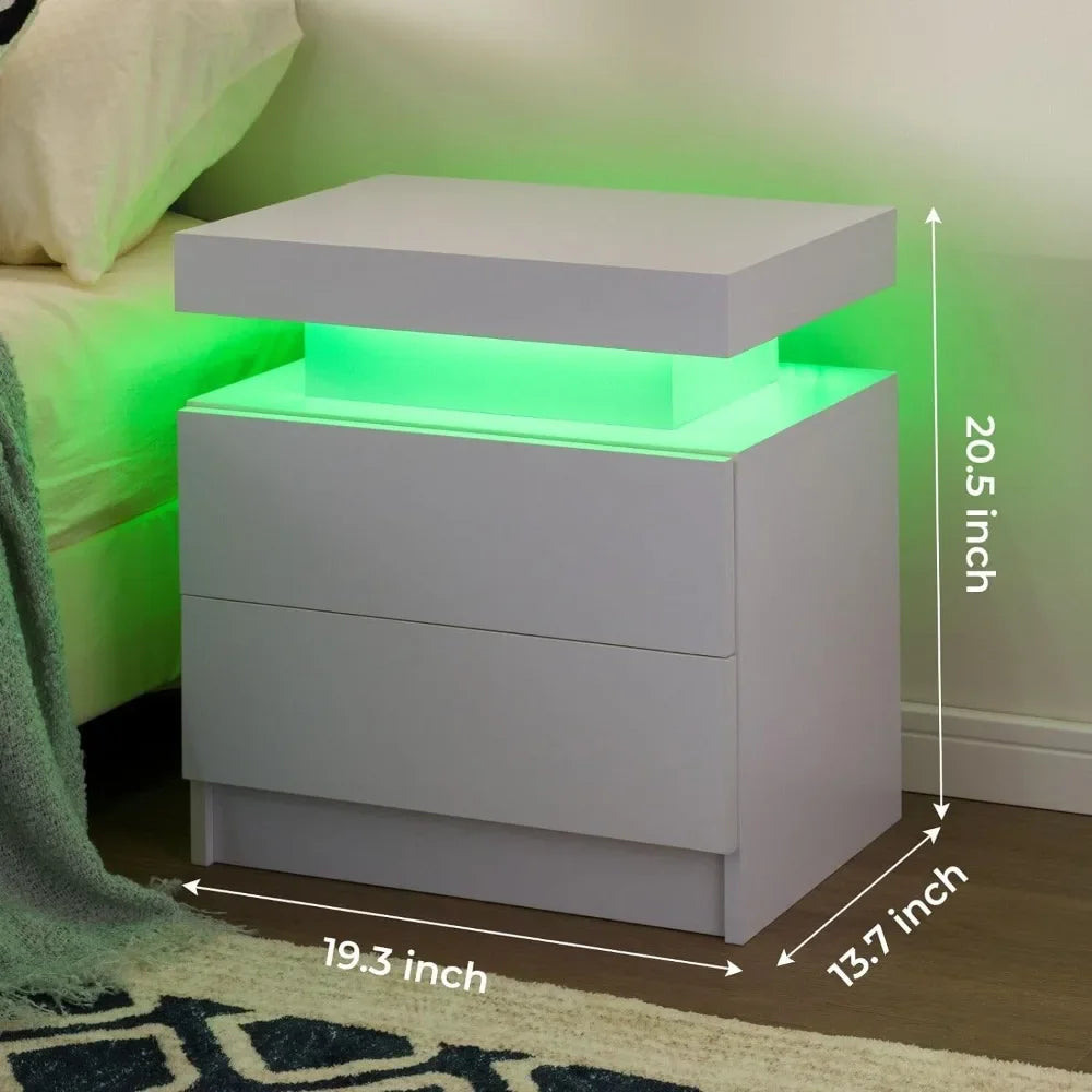 Nightstand Set of 2, LED Nightstands with 2 Drawers for Bedroom Furniture, Side Bed Table with LED Light