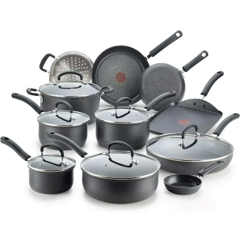 T-fal Ultimate Hard Anodized Nonstick Cookware Set 17 Piece Oven Safe 400F, Lid Safe