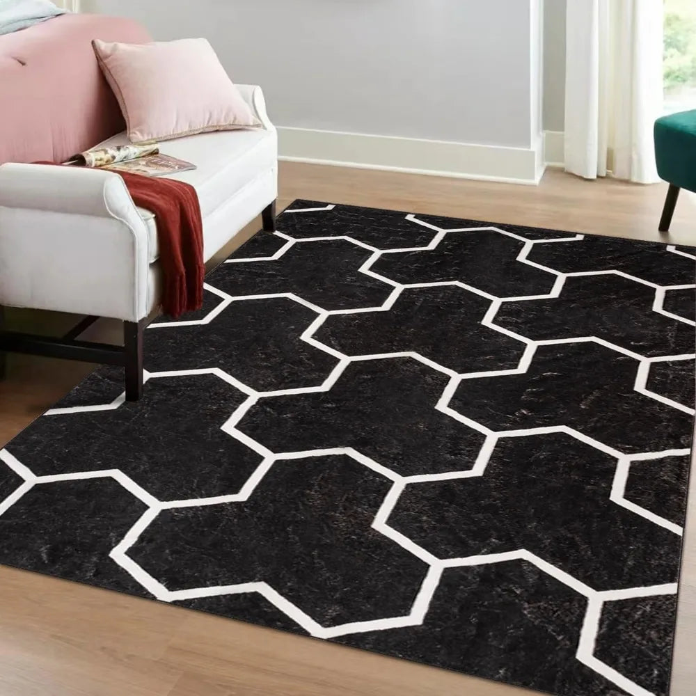 floor carpet bedroom modern geometric mat, washable area living room kitchen carpet décor