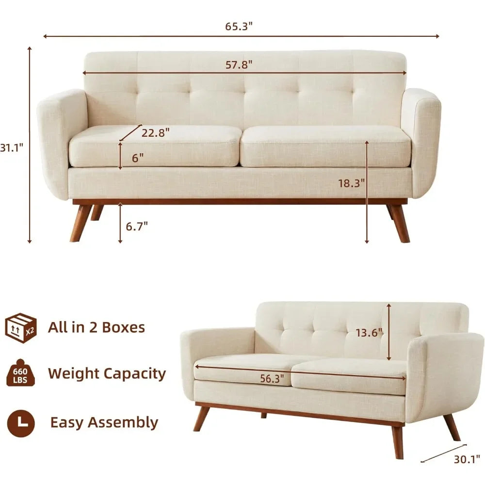 Loveseat Sofa, Mid Century Modern Decor Love Seat Couches for Living Room, Solid and Easy to Install Small Couch