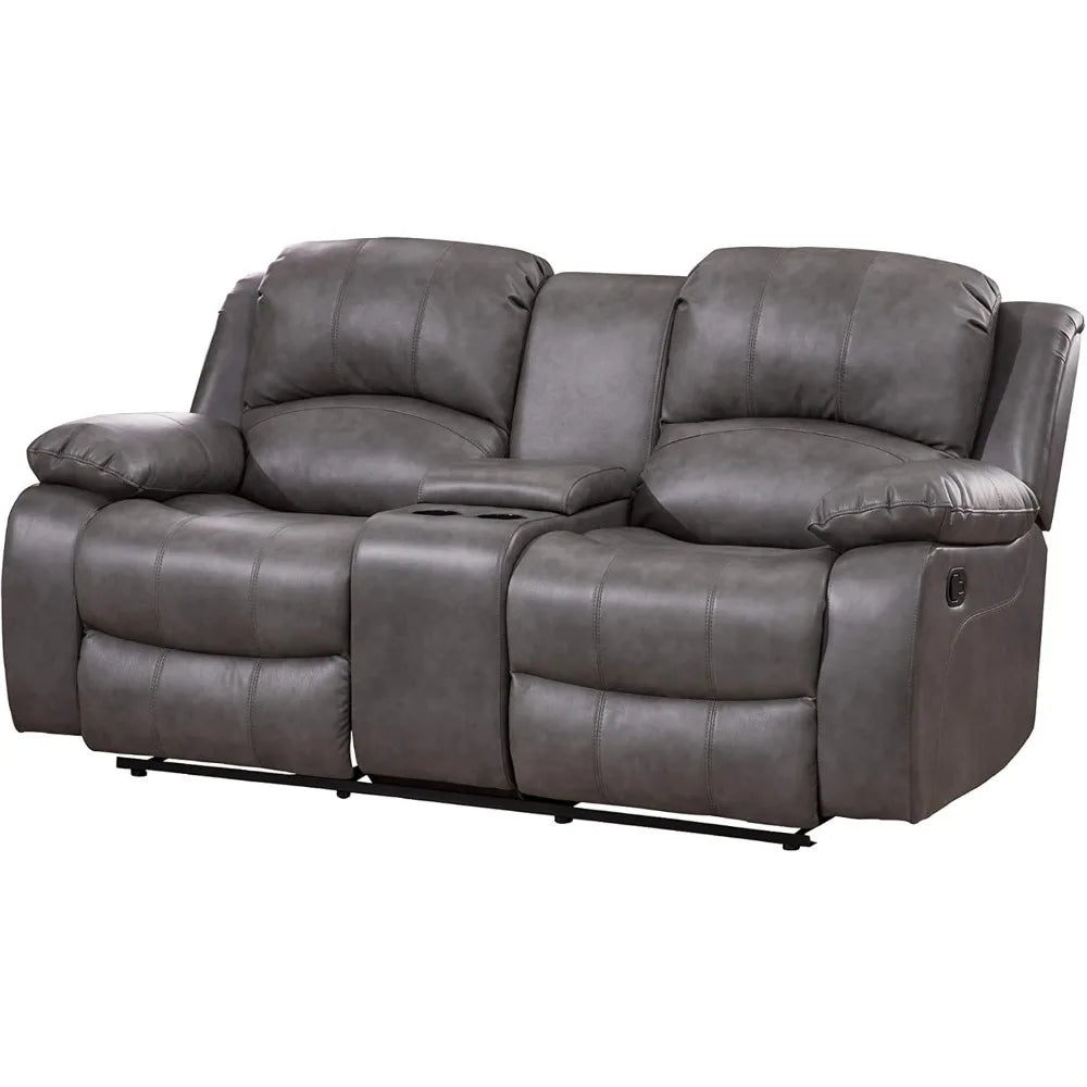 Bonded Leather Reclining Sofa Chair Set Living Room Set Sofa Loveseat Glider Chair 8018 Multiple Colors (Gray)