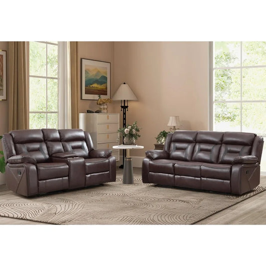 Recliner Sofa Set, Leather Reclining Living Room Furniture Set, Included Single Recliner Chair