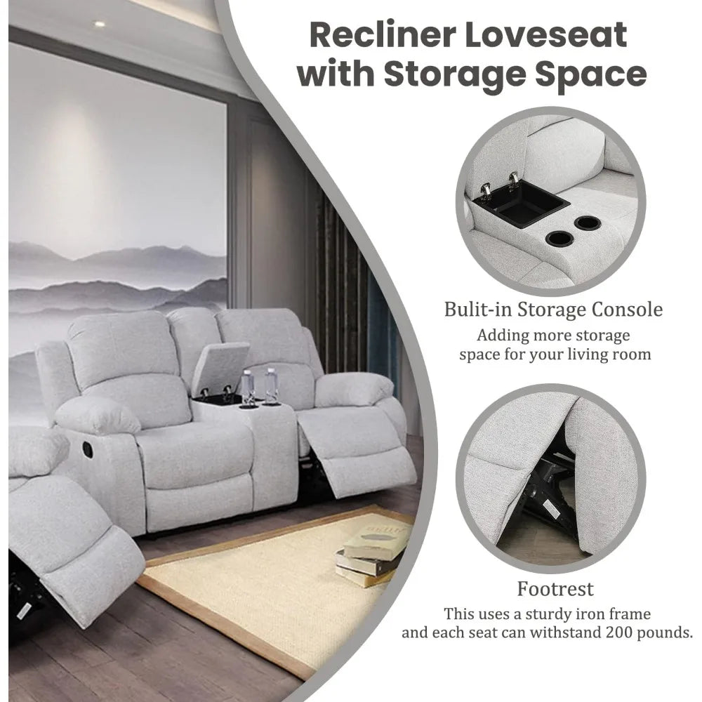 Recliner Sofa Set Living Room Furniture, Microfiber Fabric Reclining Sofa Set, Recliner Couch Set with Cup Holders