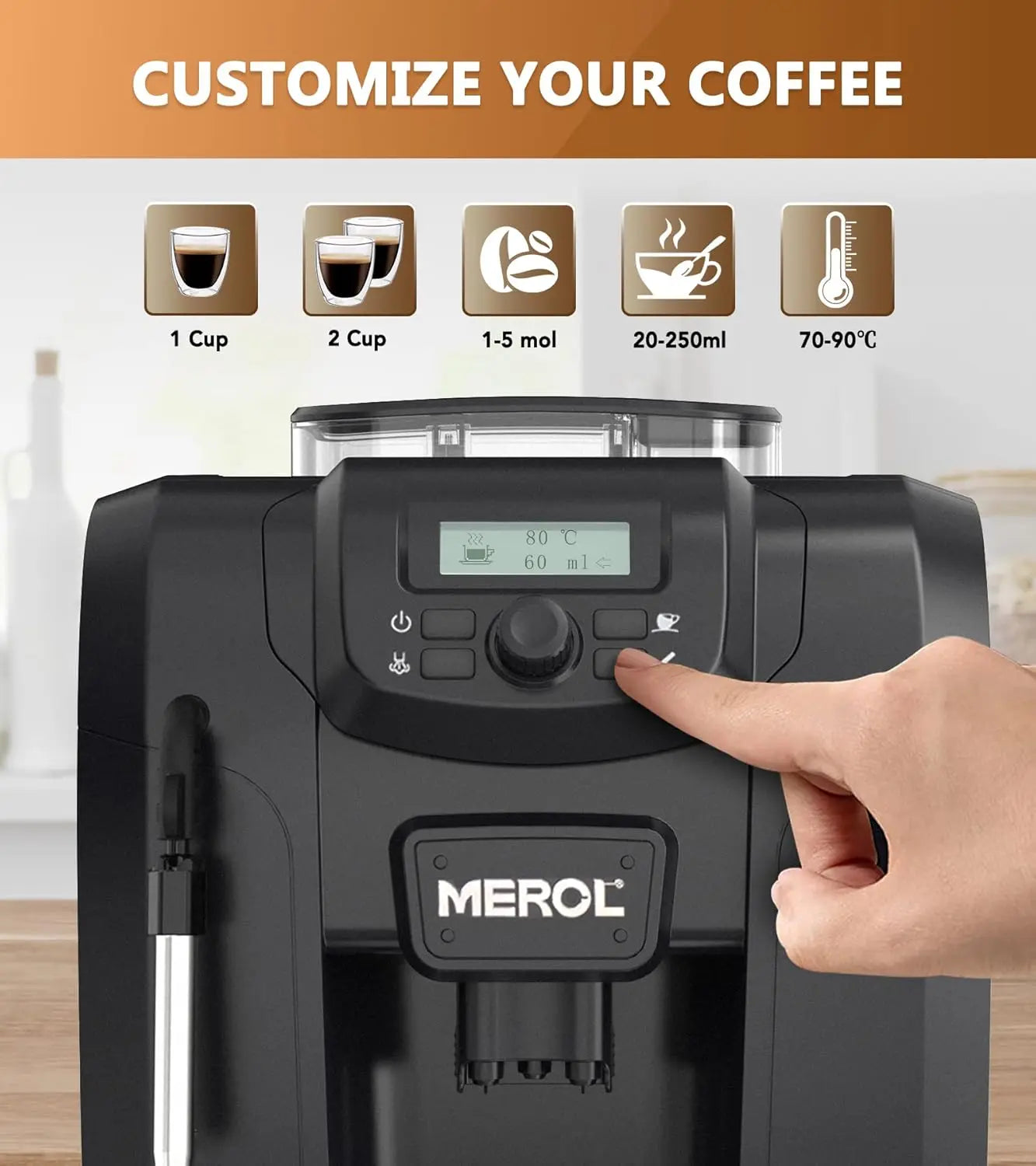 Automatic Espresso Coffee Machine, 19 Bar Barista Pump Coffee Maker with Grinde