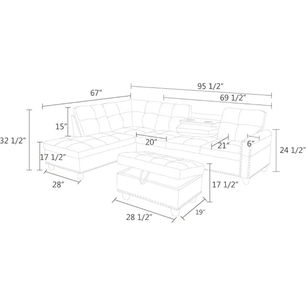 Faux Leather Sectional Couch, Button Tufted Upholstered Modular Sofas