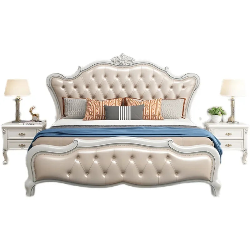 European Luxury Double Bed Modern Whitr King Aesthetic Frame Double Bed High End Sleeping