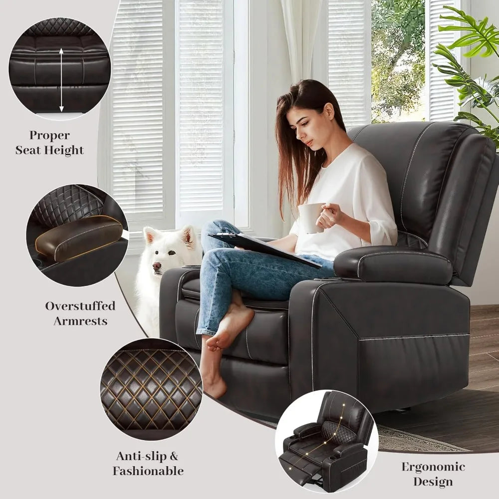 Living Room, 2 Seater Reclining Loveseat Leather with Removable Console