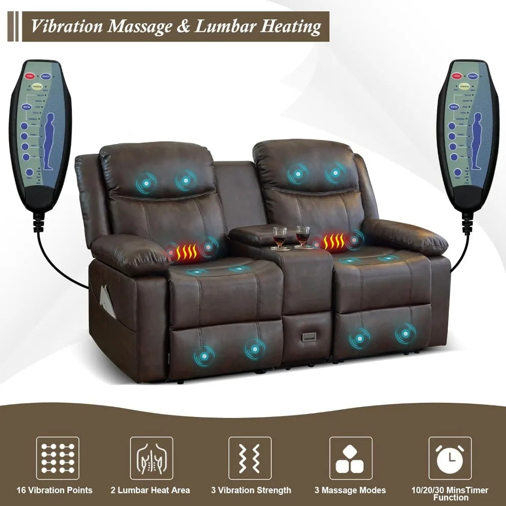 Reclining Loveseat with Console, Double Reclining Loveseat, 2 Seater Manual Reclining Couch for Living Room, Office,Home Theater