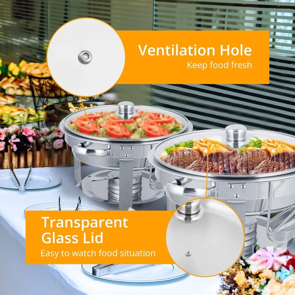 Chafing Dish Buffet Set, NSF Stainless Steel Round Chafers for Catering, Buffet Servers and Warmers Set